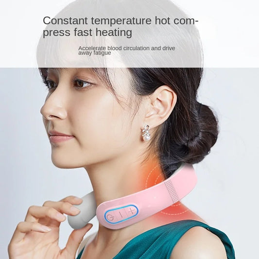 Electric Neck Massager EMS Pulse Rechargeable USB Cervical Traction Therapy Massage Stimulator Pain Relief Heating Function