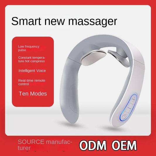 Electric Neck Massager EMS Pulse Rechargeable USB Cervical Traction Therapy Massage Stimulator Pain Relief Heating Function