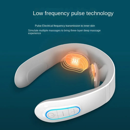 Electric Neck Massager EMS Pulse Rechargeable USB Cervical Traction Therapy Massage Stimulator Pain Relief Heating Function